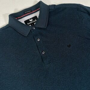 Butter Cloth Mens Large Green Black Striped Icy Cotton‎ Short Sleeve Polo Shirt